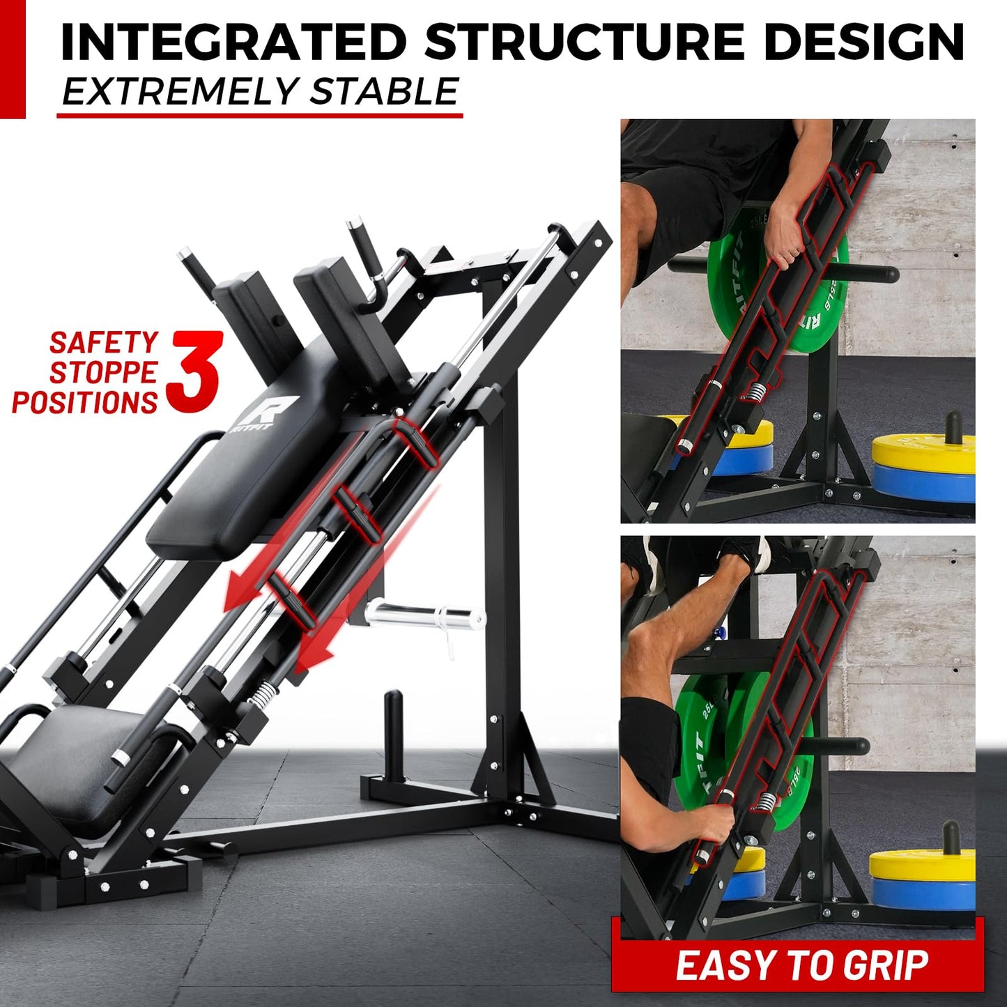 RitFit Leg Press Hack Squat Machine, Professional Adjustable Leg Press Machine for Home Gym with Linear Bearing, Full Lower Body Workout with Weight Storage