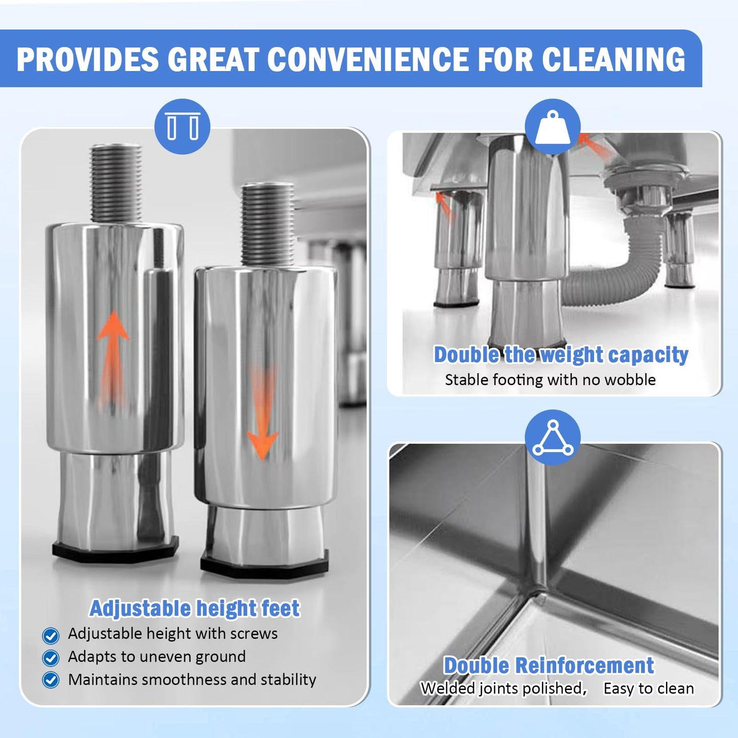Commercial Floor Mop Sink，Stainless Steel Mop Service Basin，Mop Cleaning Sink，Vertical industrial sewage tank for balconies, laundry rooms, industries, etc（39.37”×16.1”×21.6”)