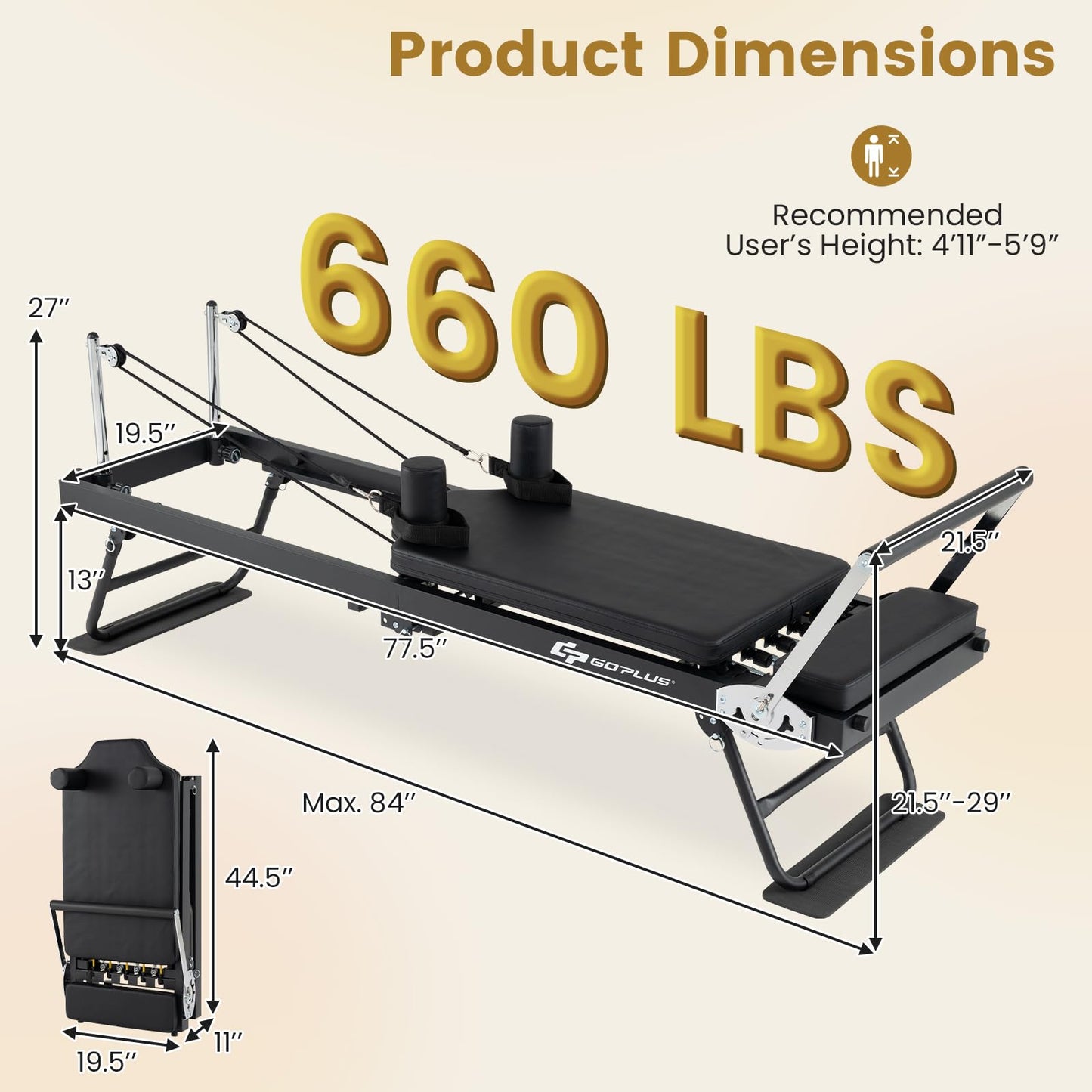 Goplus Foldable Pilates Reformer Machine for Home Gym, 84" Large Pilates Equipment w/ Jump Board, Dual Resistance System, Professional Pilates Machine for All Levels, 660 lbs Load Capacity