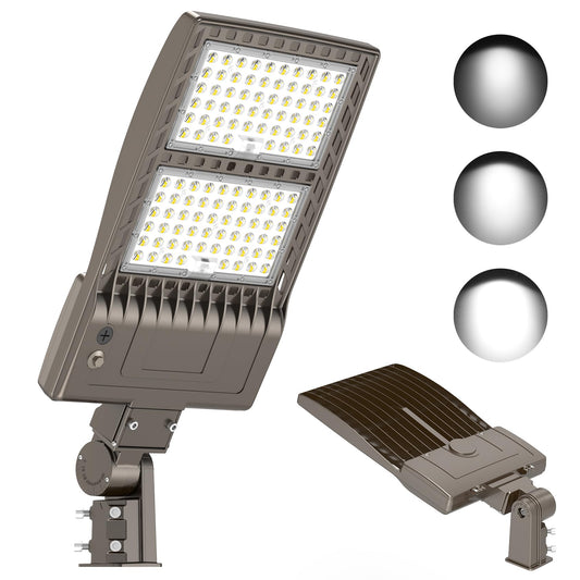 KUKUPPO 320W LED Parking Lot Light 48,000LM, UL Listed Power Adjustable LED Shoebox Pole Court Light Industrial Outdoor Parking Lighting Slip Fit 5000K IP65 Waterproof 100-277V