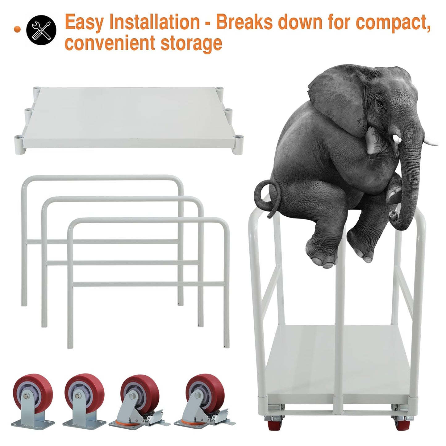 Flatbed Cart with 2500 Lbs Capacity and 4 Swivel Casters, 36x24inch Steel Board with 3 Side Handrails