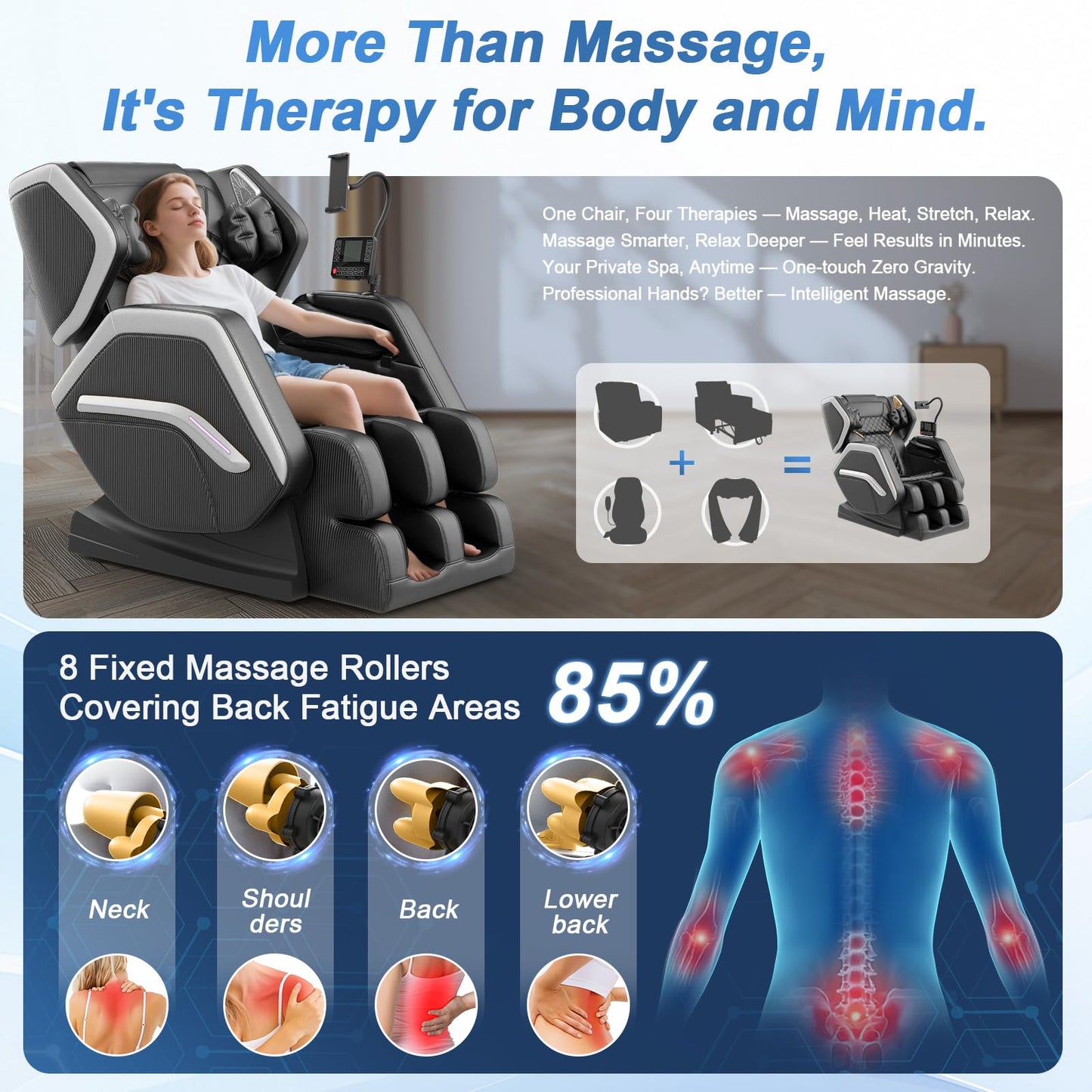 NAGLIFOR Massage Chair Full Body, Zero Gravity Massage Chair 2026 for Back Fatigue with 10 Fixed Rollers, Heating, Airbags, Phone Controller, Bluetooth Speaker, Nightlights for Living Room, Bedroom