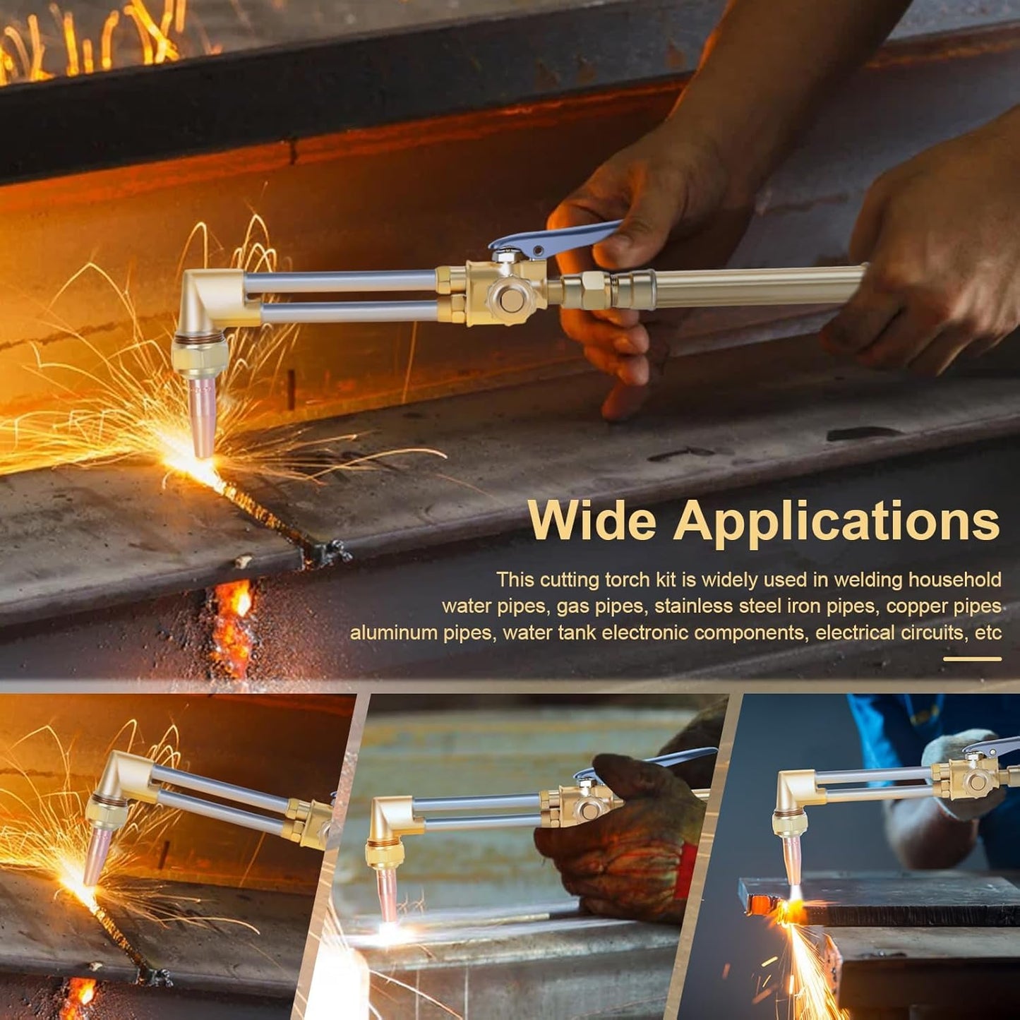 Portable Cutting Torch Kit with Tanks - Oxy Acetylene Welding & Cutting Torch Kit with Hand-Tugging Rod Goggles Long Pipe Brass Nozzle Welding Pressure Gauge CGA540 & CGA200 ﻿