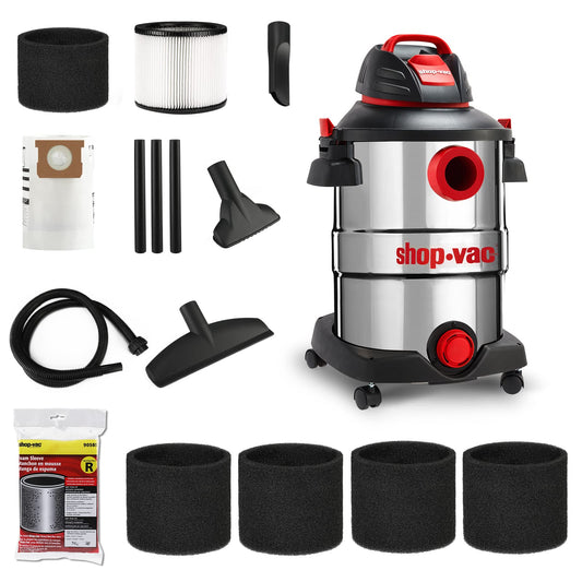 Shop-Vac 5926211 12 Gallon 6.0 Peak HP Wet/Dry Vacuum + 90585 Foam Sleeve Filter 5 Pack