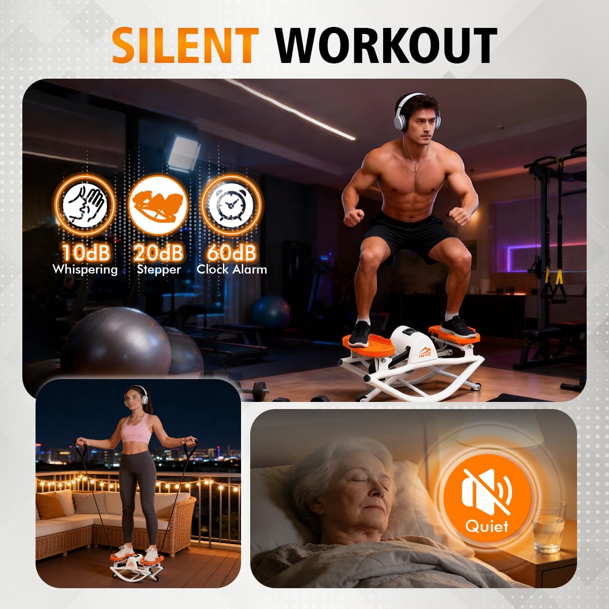 Rocking Steppers for Exercise at Home, the Rock Stepper Side to Side Stepper with 3D Motion & Resistance Bands for Full Body Cardio Workout, Quiet Low-Impact Stair Stepper, 380LBS Loading Capacity