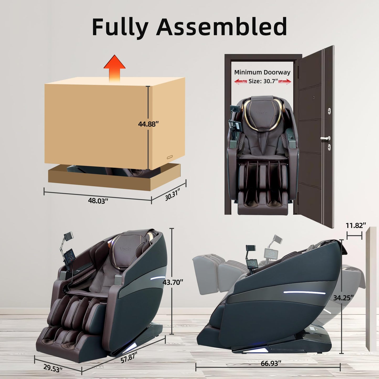 Vosaky Massage Chair Full Body Recliner with Heat Zero Gravity 57'' SL Track Shiatsu Massage Chair for Home Office with AI Voice, 7" Touch Screen, Wireless Charging,Neck & Shoulder Relief