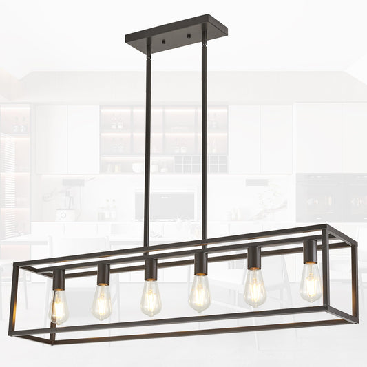 HQZBPT Dining Room Light Fixture, Kitchen Fixture Lights Pendant Lights Kitchen Island Oil Rubbed Bronze 6-Light Industrial Pendant Lighting for Kitchen Island