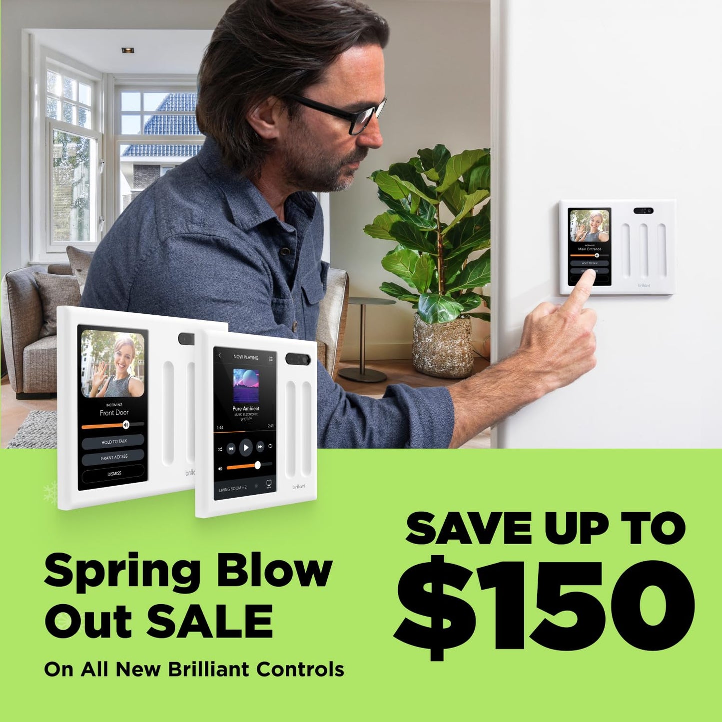 Brilliant Smart Home Control (2-Switch Panel) — Alexa Built-In & Compatible with Ring, Sonos, Hue, Google Nest, Wemo, SmartThings, Apple HomeKit — In-Wall Touchscreen Control for Lights, Music, & More