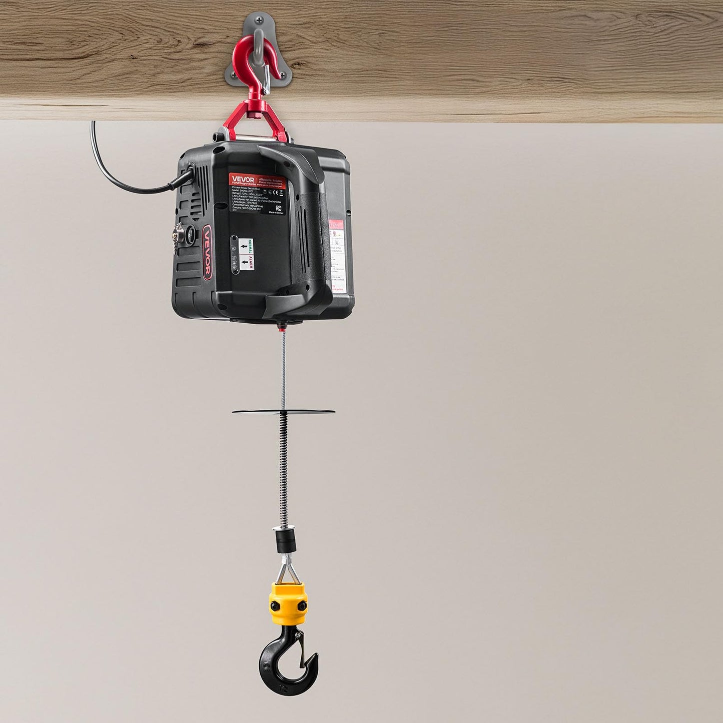 VEVOR 2-in-1 Electric Hoist Winch, 1100 lbs Capacity, 1500W Portable Power Winch Crane, 25 ft Lifting Height, 16.4 ft/min with Manual and Wired Remote Control for Factory, Warehouss, Garage