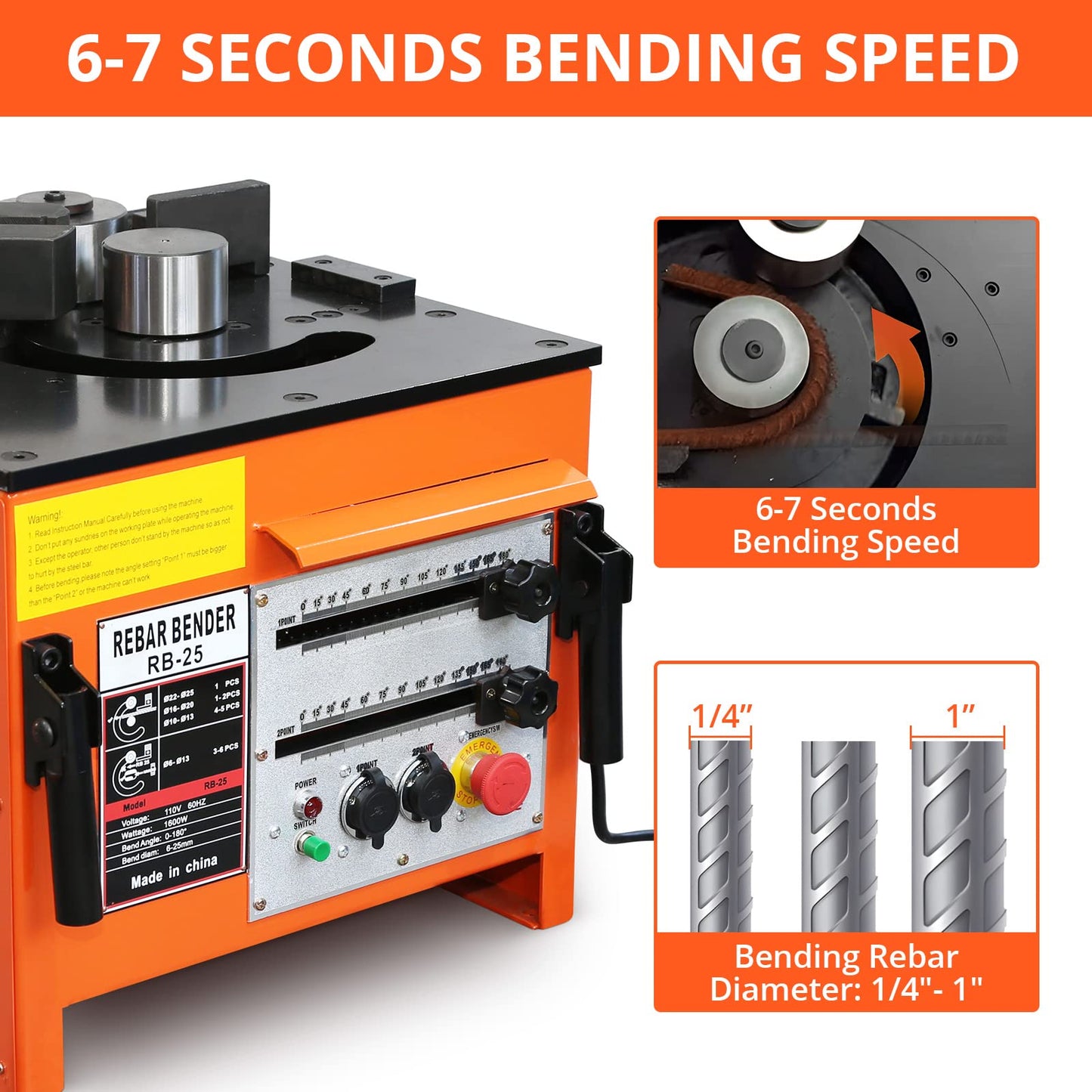1600W Electric Rebar Bender Machine up to 1 inch with Our Electric Bender - Achieve 0-180° Angles, Operate with Convenient Foot Pedal Switch, and Benefit from Powerful Motor