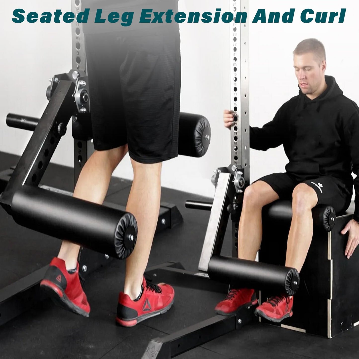 RISANXUN Leg Extension & Curl Machine, Adjustable Leg Trainer for Muscle Building - Squat Rack Attachment, 16mm/5/8" Column Aperture - Max Load 600lbs