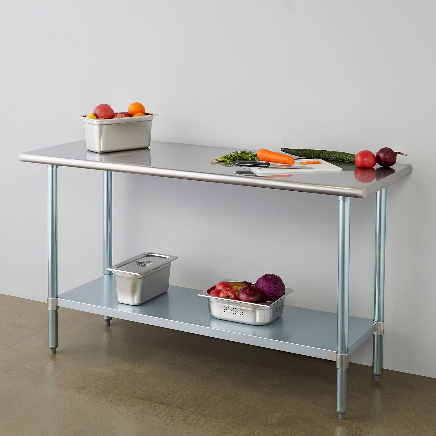 ROCKPOINT Stainless Steel Table for Prep & Work 24x60 Inches, NSF Metal Commercial Kitchen Heavy Duty Table with Adjustable Under Shelf and Table Foot for Restaurant, Home and Hotel