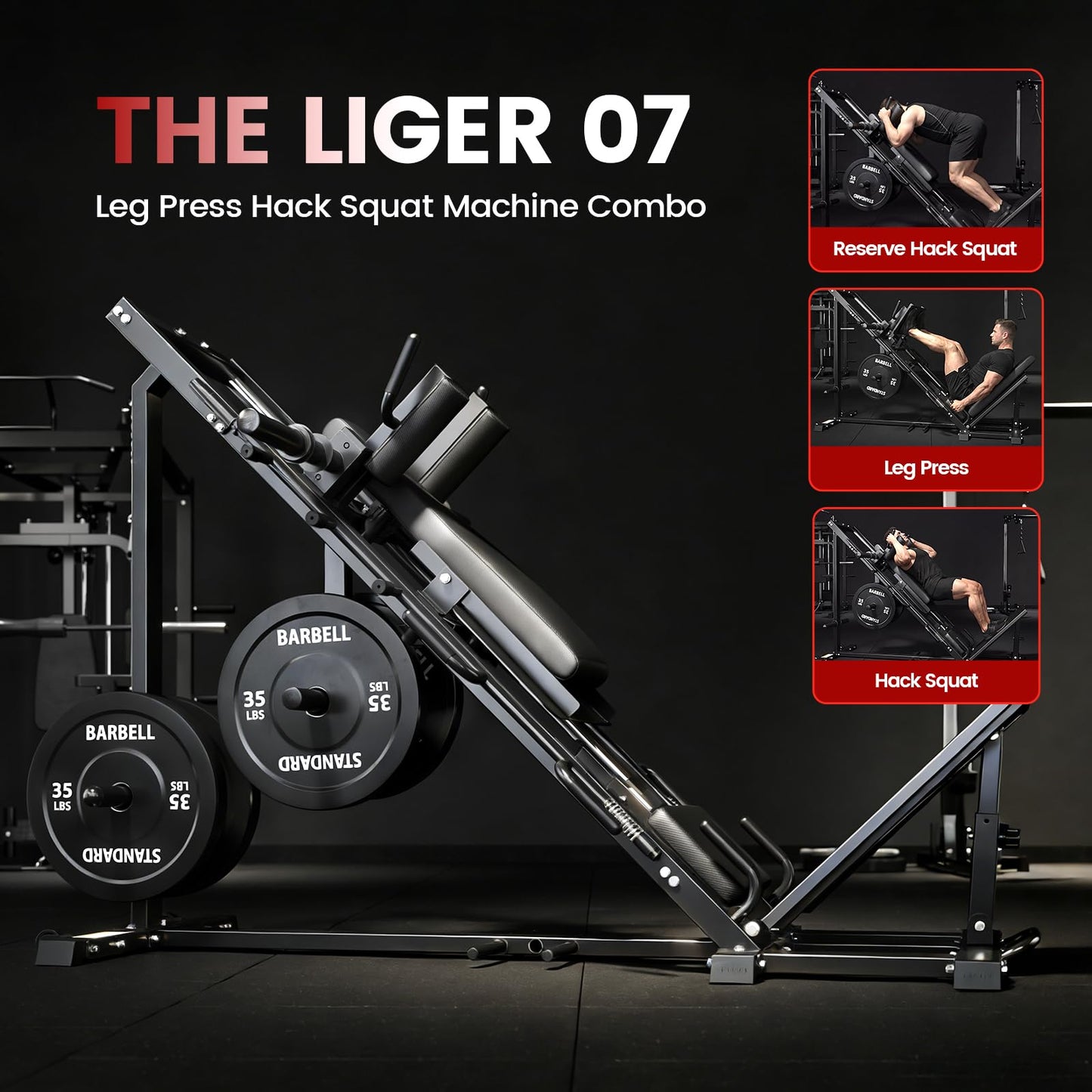 GMWD Leg Press Hack Squat Machine Combo, Leg Press Machine with Linear Bearing, Lower Body with Weight Storage for Quads, Hamstring, Glutes, Home Gym Exercise Equipment