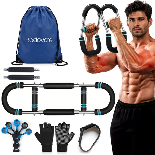 Bodovate Twister Arm Trainer for Men & Women – 30/90LB Adjustable Chest Expander & Arm Strength Trainer, Home Gym Equipment for Body Workout, with 2 Springs, Finger Stretcher & Workout Gloves"