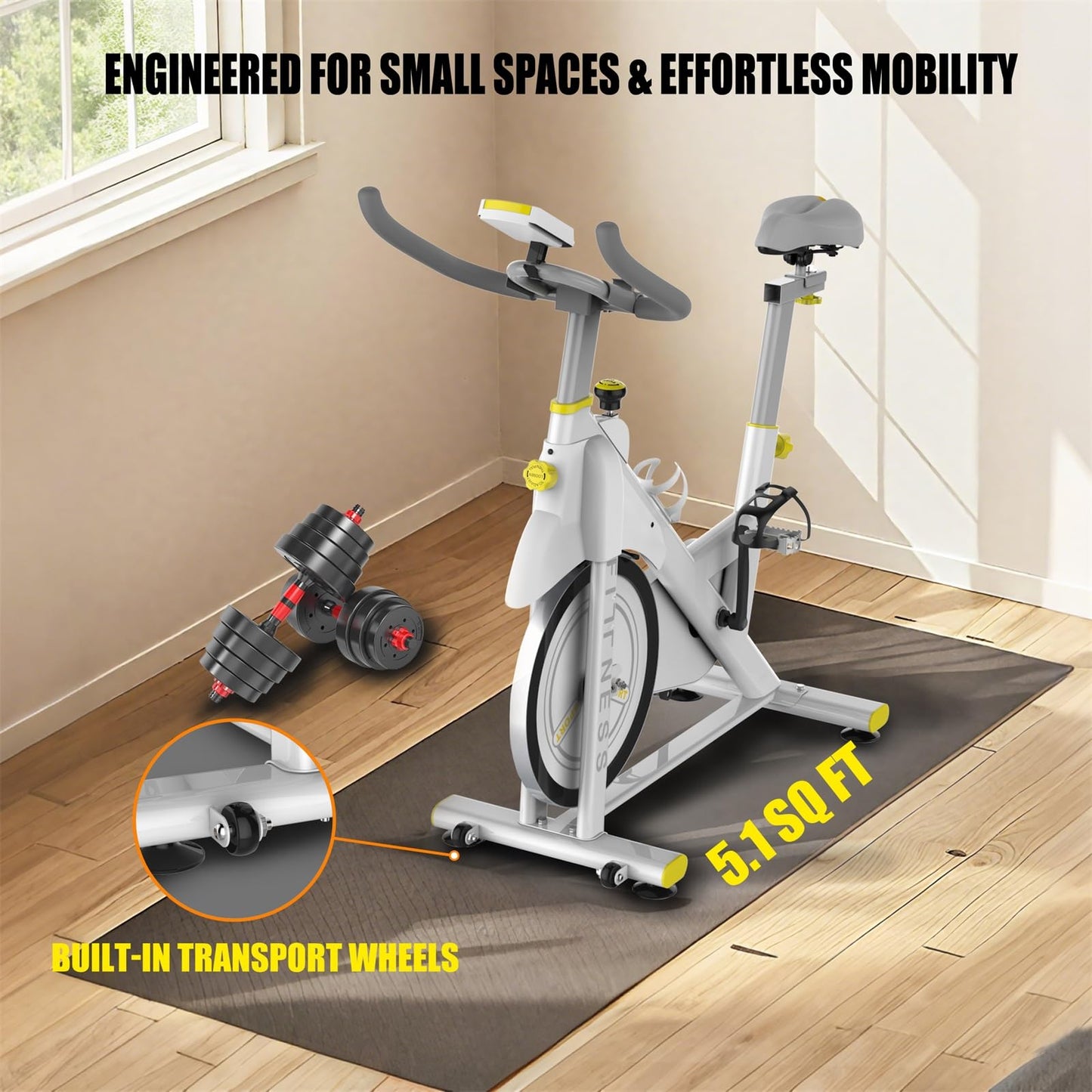 Indoor Exercise Bike with Bluetooth LCD Monitor, 30 lbs Flywheel, 330 lbs Weight Capacity, Adjustable Seat, Tablet Mount