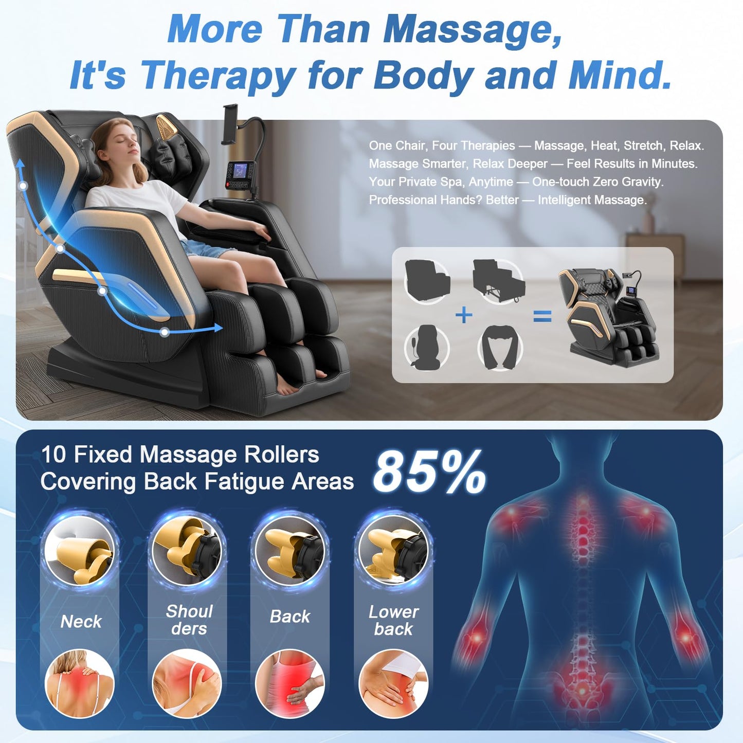 NAGLIFOR Massage Chair Full Body, Zero Gravity Massage Chair 2026 for Back Fatigue with 10 Fixed Rollers, Heating, Airbags, Phone Controller, Bluetooth Speaker, Nightlights for Living Room, Bedroom
