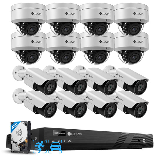 4COVR PoE 16 Camera Security System for Business, AI Human Vehicle Detection, 8 Dome IK10 Vandal-Proof 8 Bullet 5MP Wired IP Camera IP67, Remote Access, 16 Channel 4K NVR with 4TB HDD, LYH54A5M1616