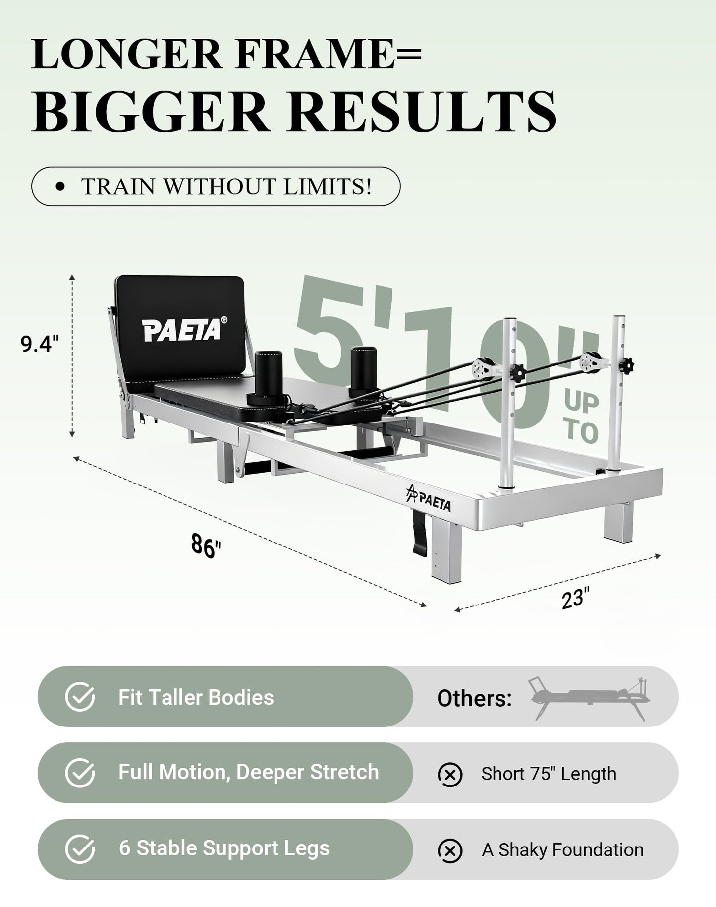 PAETA Pilates Reformer, 86" Foldable Reformer Pilates Machine for Home Use, with Dual Resistance- Springs and Cords, Pilates Equipment for Home Workouts with Jump Board, Up to 400 LBS, Black