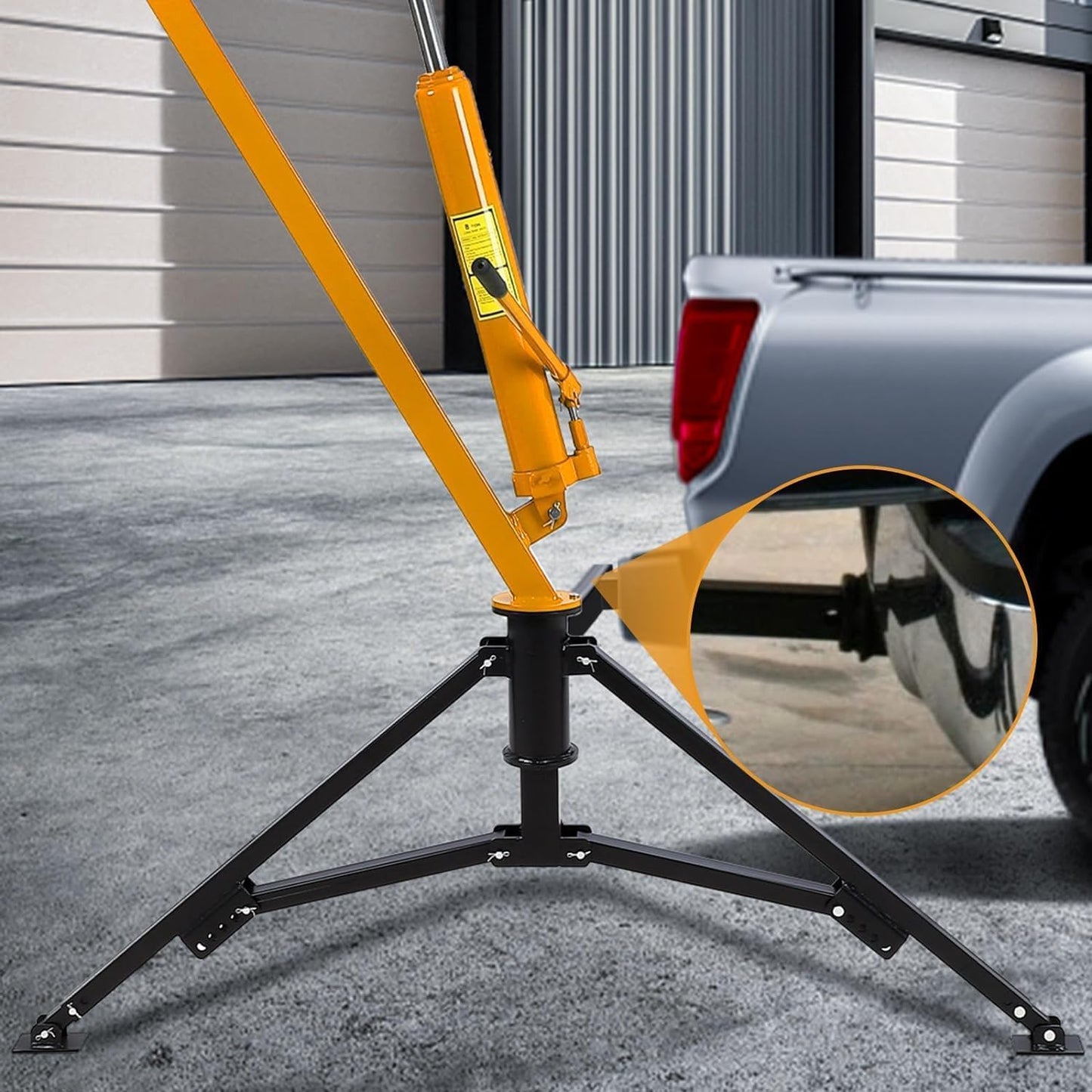 GarveeLife 1000 LBS Hydraulic Pickup Truck Crane, 360° Swivel Hitch Mounted Hoist with 3 Adjustable Booms, Truck Bed Crane for Lifting Engine, Deer, or Construction Goods-Yellow