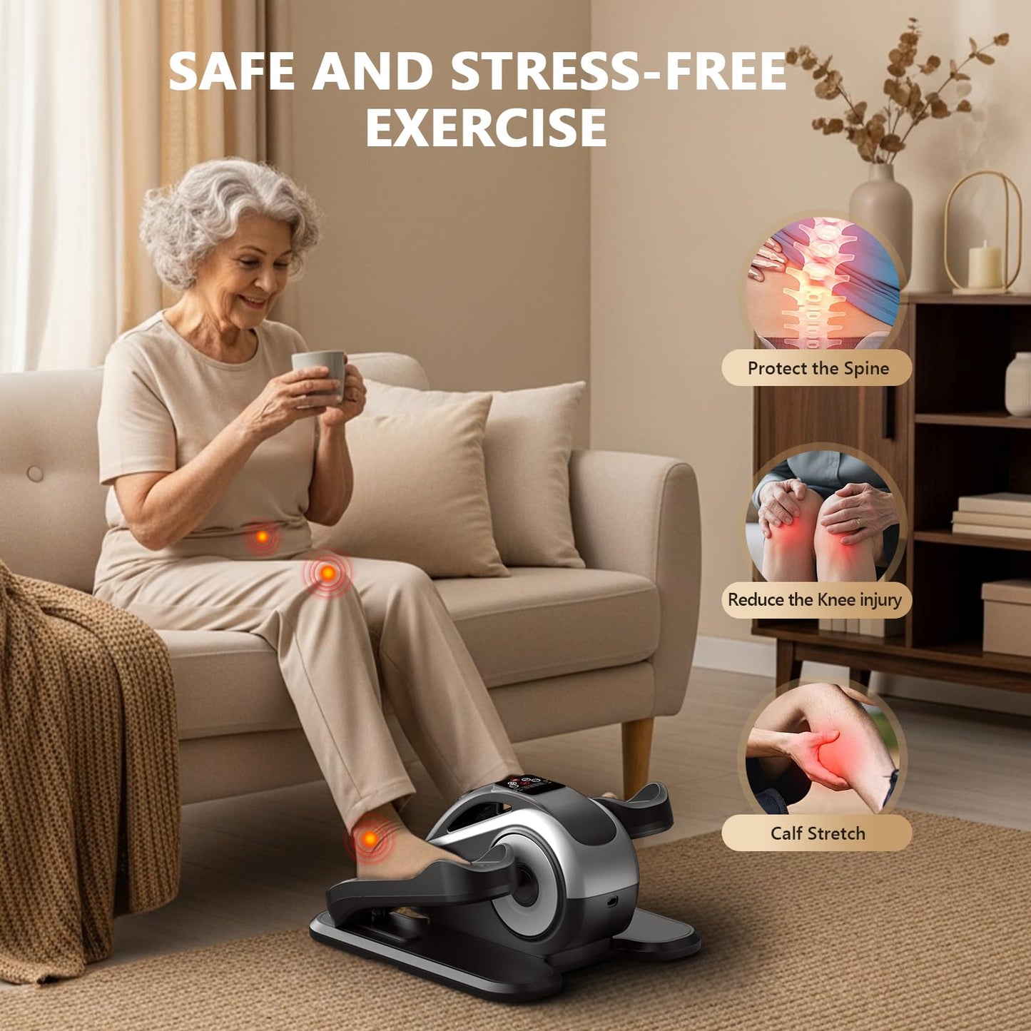 LVPIMAN Large Size Under Desk Elliptical Machine,Electric Leg Exerciser for Seniors,12 Adjustable Speeds&12 Modes with Remote Control,Elastic Rope,Manual&Auto Mode for Home Office