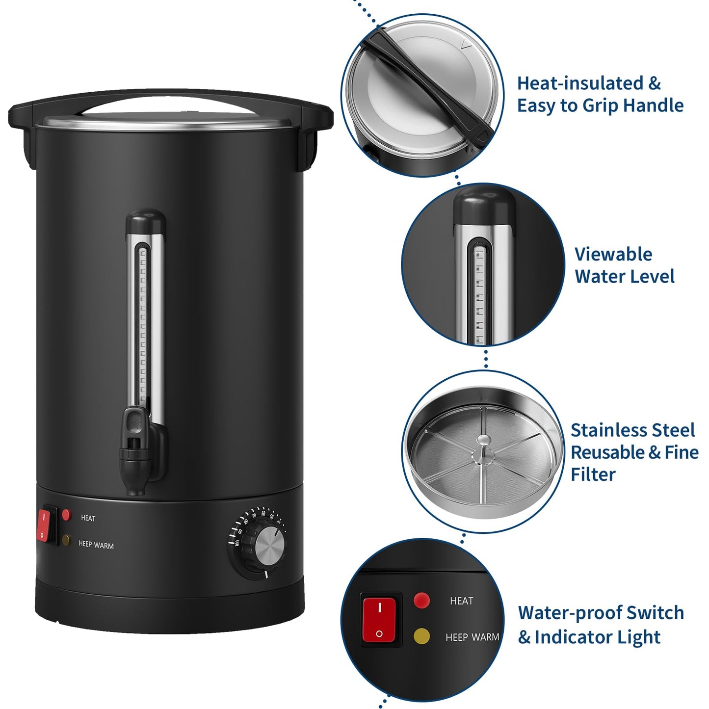 PioneerWorks 18 L/120 Cups Coffee Urn, Double-Wall Stainless Steel Coffee Maker Hot Water Urn, Large Capacity Hot Coffee Dispenser, Quick Brew, Stays Hot for Tea & Beverage at Events & Catering