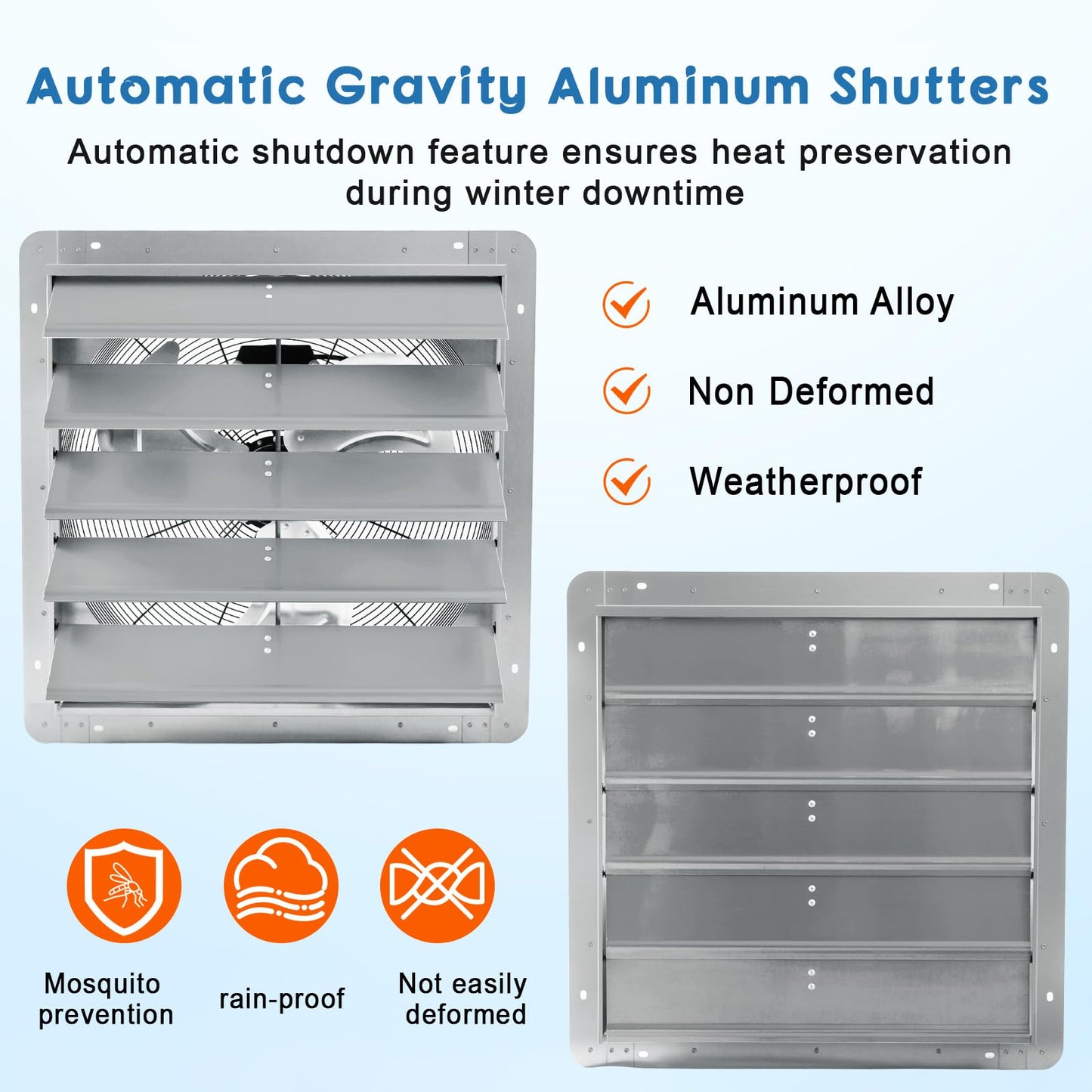 SierraSquad 20 Inch 3500 CFM Aluminum Automatic Shutter Exhaust Fan, Wall Mounted High Speed Louvered Vent Fan for Garage Attic Workshop Greenhouse