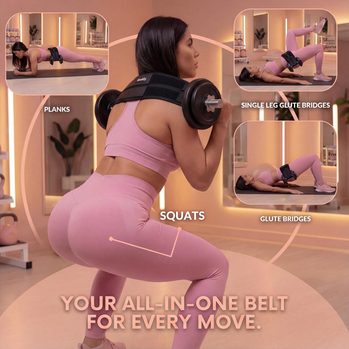 Sboddy Hip Thrust Belt with Dual-Strap Design – Booty Builder for Heavy Dumbbells, Kettlebells & Plates Up to 400 lbs – Comfortable Glute Workout Equipment for Women – Coach Tested – Home & Gym Use.