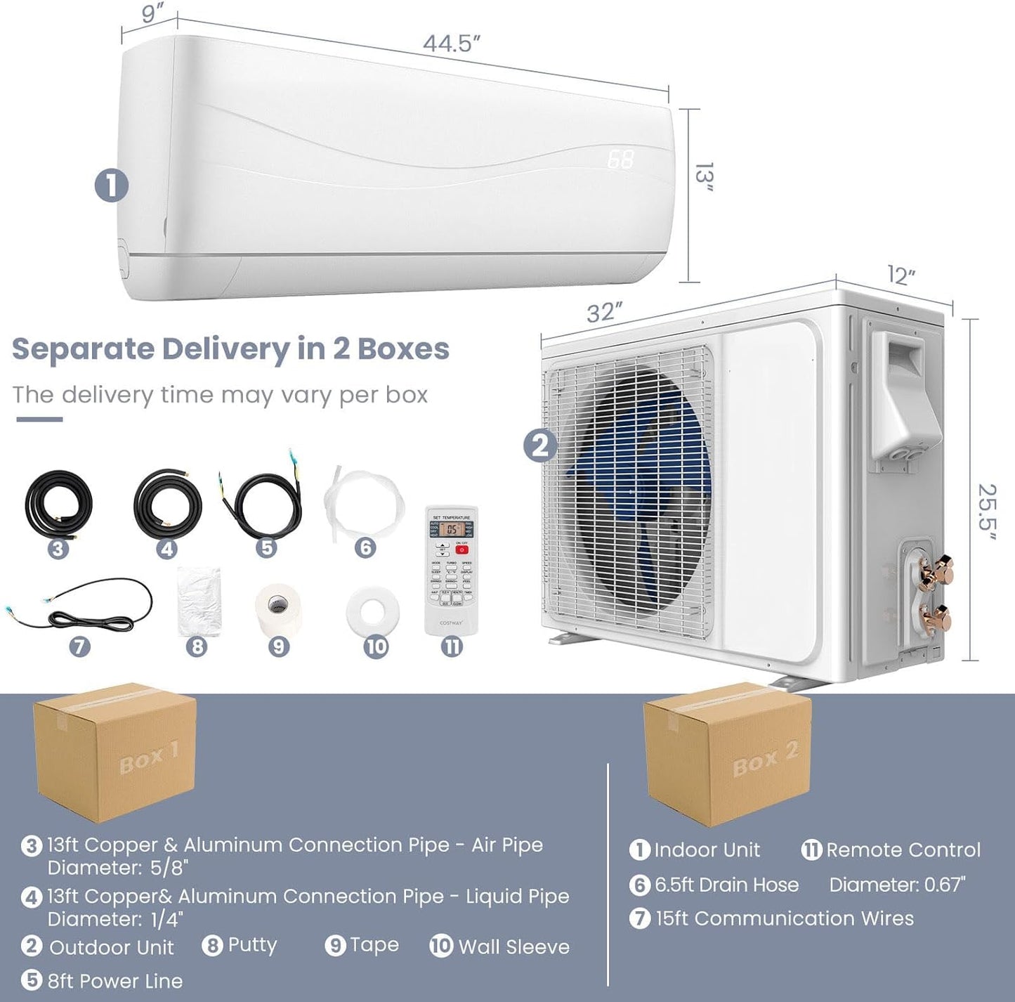 GLACER 24000BTU Mini AC Split-System, 18.5 SEER2 Ductless Air Conditioner w/Pre-Charged Condenser, White (24000BTU, 220V, 18.5 SEER2)