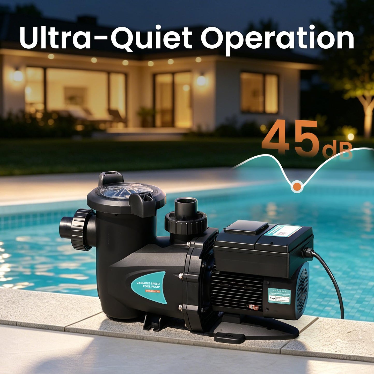 Vidapool Variable Speed Pool Pump, In/Above Pool Pump with Filter Basket, 2 HP, 115V, 10140GPH