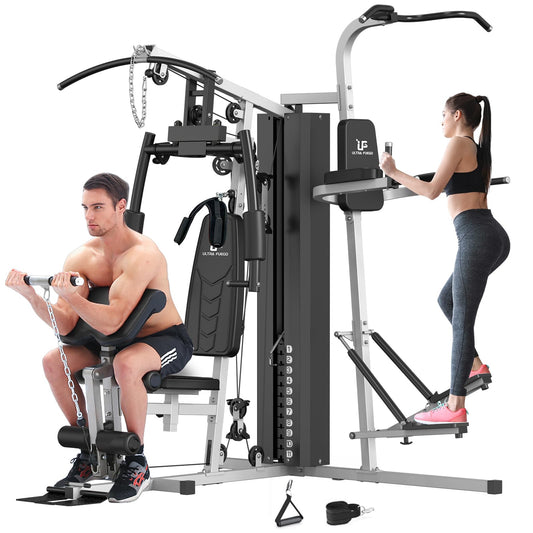 ULTRA FUEGO Multifunctional Home Gym Equipment Workout Station with Pulley System, Arm, and Leg Developer for Full Body Training (1186L Black Home Gym Station with Power Tower)