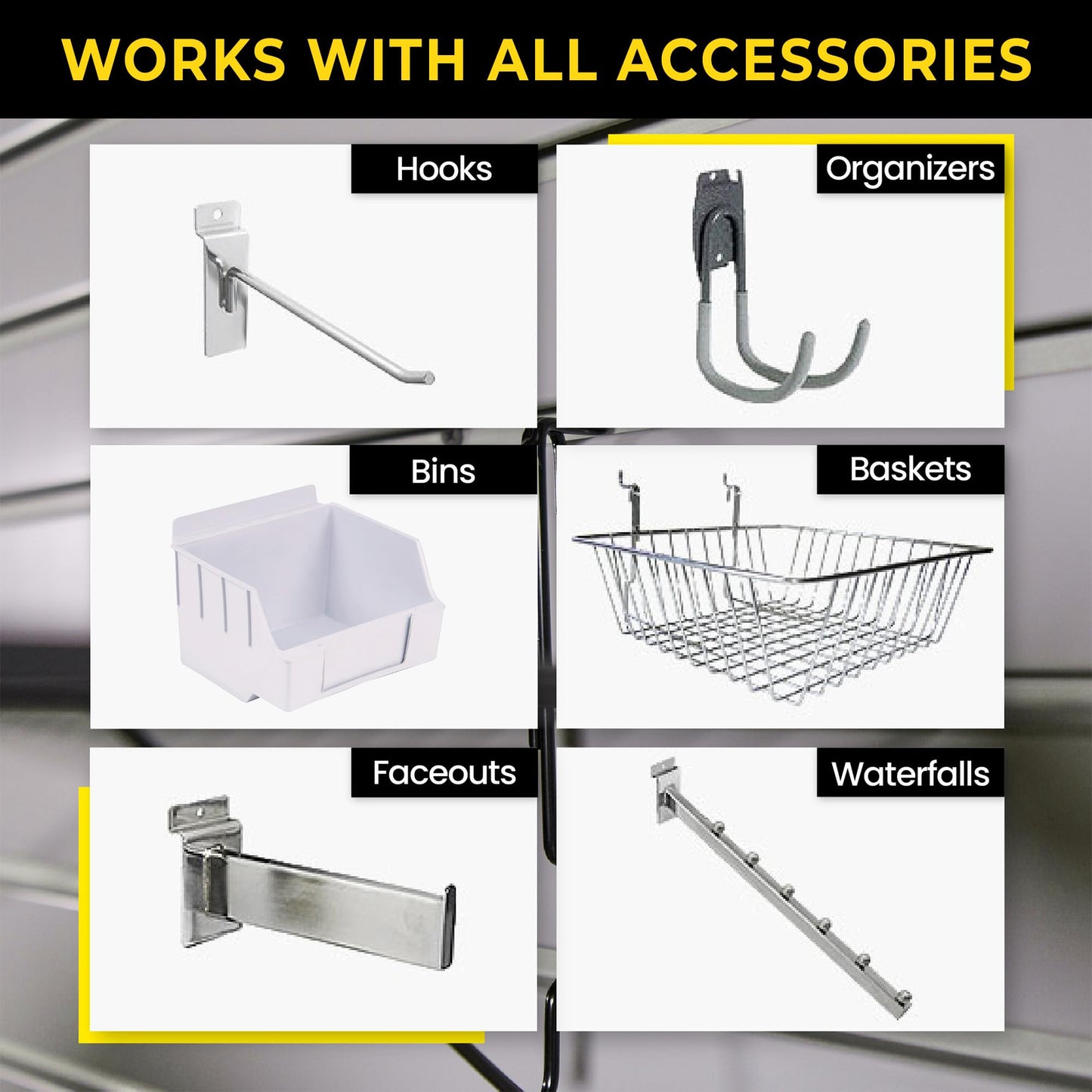 Heavy Duty 4x4 PVC Garage SlatWall Storage System (with Endcaps & Screws) - Modular Slat Wall Paneling for Garage Wall Organizer - Interlocking SlatWall Panels for Home & Commercial Use (Black)
