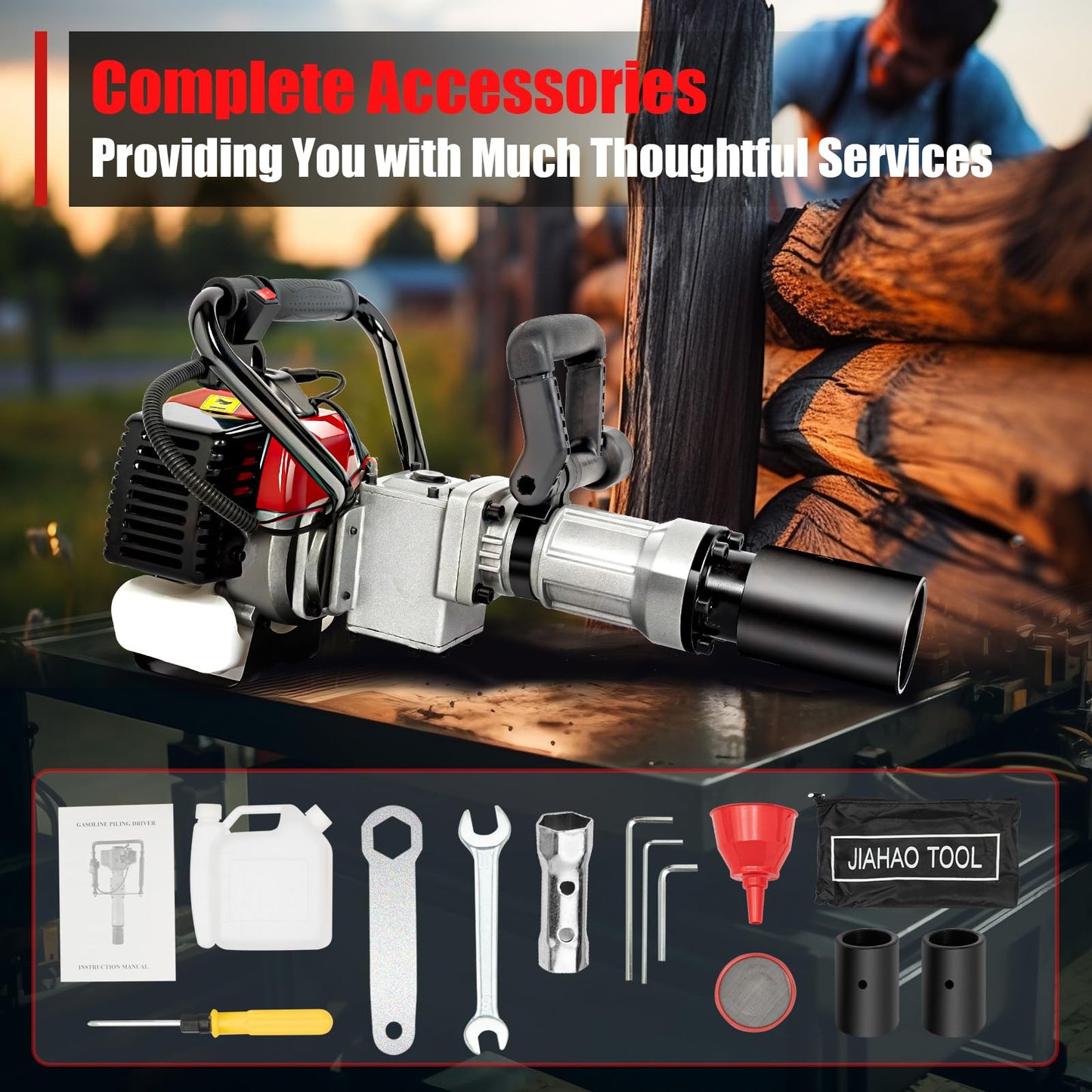 32.6CC 2 Stroke Gas Powered T-Post Driver, 900W Gas Powered Pile Driver Fence Post Driver Portable Petrol Piledriver Single Cylinder Air Cooling 8500r/min