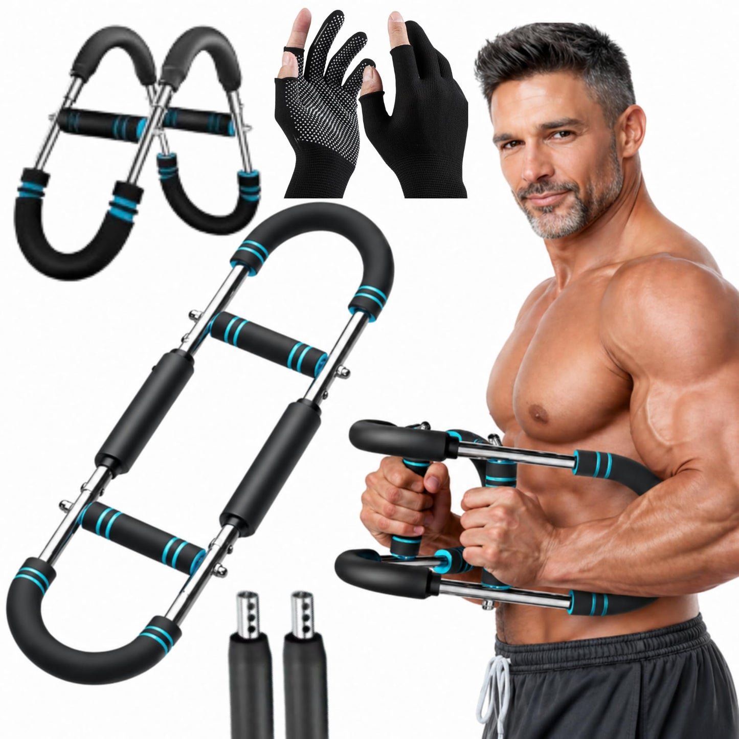 Twister Arm Trainer, Gorilla Bar, Upgraded 3.0 Arm Exerciser for Chest Workout, 80-110lbs Adjustable Twister Resistance Level, Ergonomic Gym Home Strength Bar with Non-Slip Handles with 3D Gloves.