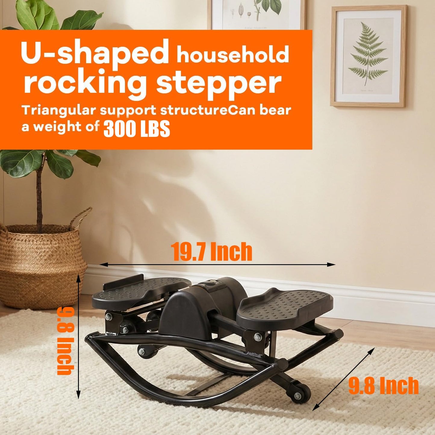 Rocking Stepper for Exercise at Home Portable Lateral Rock Stepper from Side to Side with Resistant Bands and Non-Slip Mat - Black