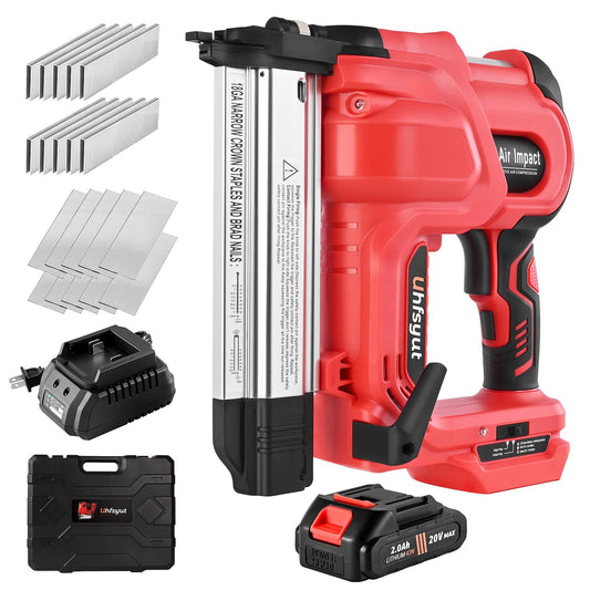 Uhfsyut 20V Cordless Brad Nailer Stapler - 2-in-1 Heavy Duty Battery Nail Gun with 2000 Nails & Adjustable Depth Control for Professional Woodworking & Home Renovation (One Battery Set)