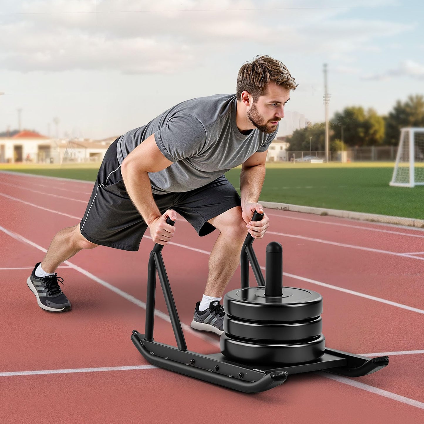 VEVOR Weight Sled, Steel Power Sled, Fitness Strength Training Pull Push Running Sled, Fitness Workout Sled Push Gym Equipment, Speed Improvement, with Handle, Compatible 1/2 in Weight Plates, Black
