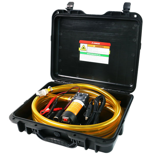 Steauty 12V Fuel Transfer Pump Set, Moves Up to 120 Gallons of Gas or Diesel Per Hour with 80W DC Motor & Upgraded Carrying Case for Vehicles, Boats, Equipment, Gasoline, Diesel (80W RPro Kit)