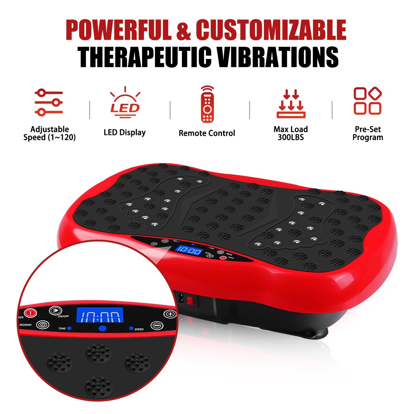 Vibration Plate Exercise Machine, Health & Fitness Full Body Vibration Platform, Portable Vibration Plate Platform for Weight Loss Home Fitness, Lymphatic Drainage, w/Resistance Bands+Remote