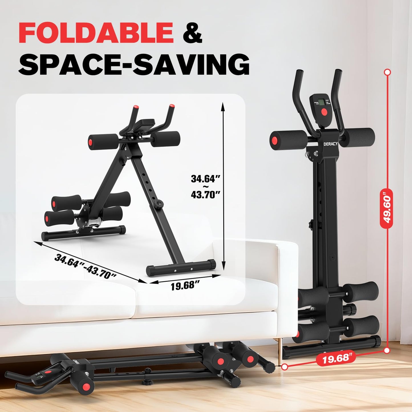 DERACY Ab Workout Machine Adjustable Ab Trainer Abdominal Trainer for Home Gym Foldable Ab Crunch Machine for Core 440 LBS (Black)