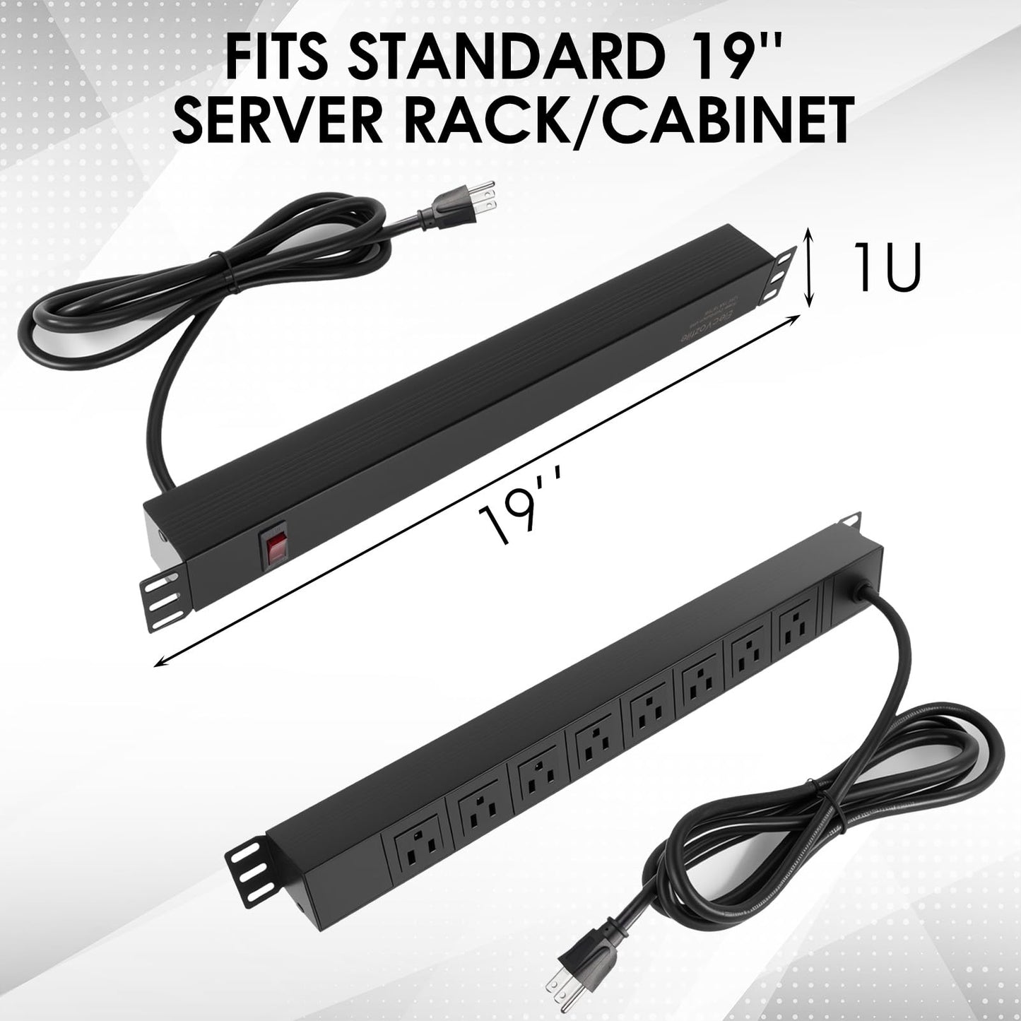 ElecVoztile 8 Outlet Rack Mount PDU Power Strip, 1020J Surge Protection & 15A Overload Switch, Fits 19'' Network Server Rack, 6ft 14AWG Cord, 1U RackMount, Rear Plug