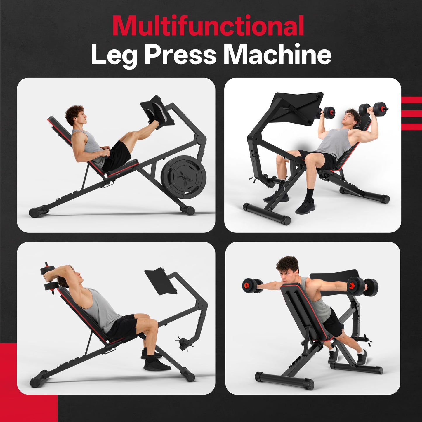 PASYOU Leg Press Machines for Home Gym, Adjustable Weight Bench with Leg Extension Machine, Leg Workout Equipment Compatible with 1'' and 2'' Weight Plates