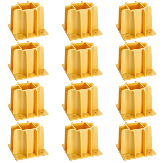 12-Pack Yellow Guardrail Base Boot with Toe Board Slot, Reusable Fall Protection Base for Scaffolding, Temporary Guardrail Systems for Residential and Commercial Construction