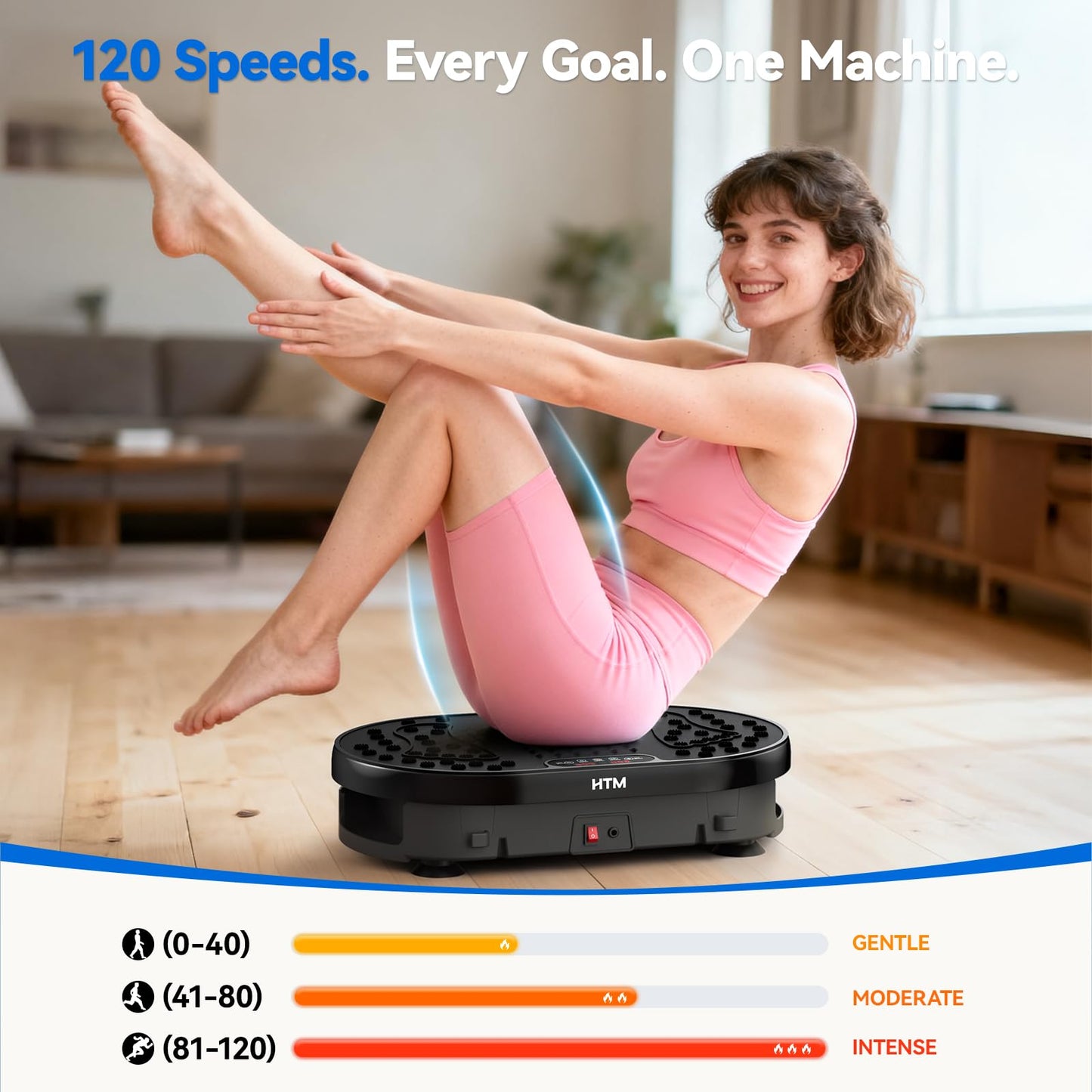 HTM Vibration Plate Exercise Machine, 9 Modes & 120 Speeds, Body Shake Plate with Resistance Bands Slot & Remote Control, 300 Lbs Capacity Shake Board for Weight Loss Fat Burner Home Fitness Workout