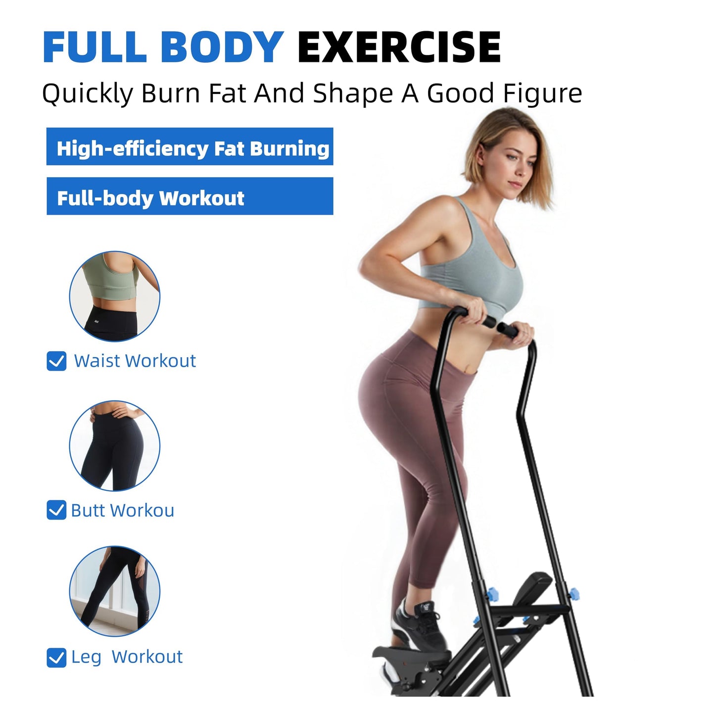 Stair Stepper with Resistance, Home Gym Stair Stepper, Folding Vertical Climber Cardio Exercise Machine, Stair Climber for Full Body Workout with Noise-Free Experience, Adjustable Handlebar & Pedals