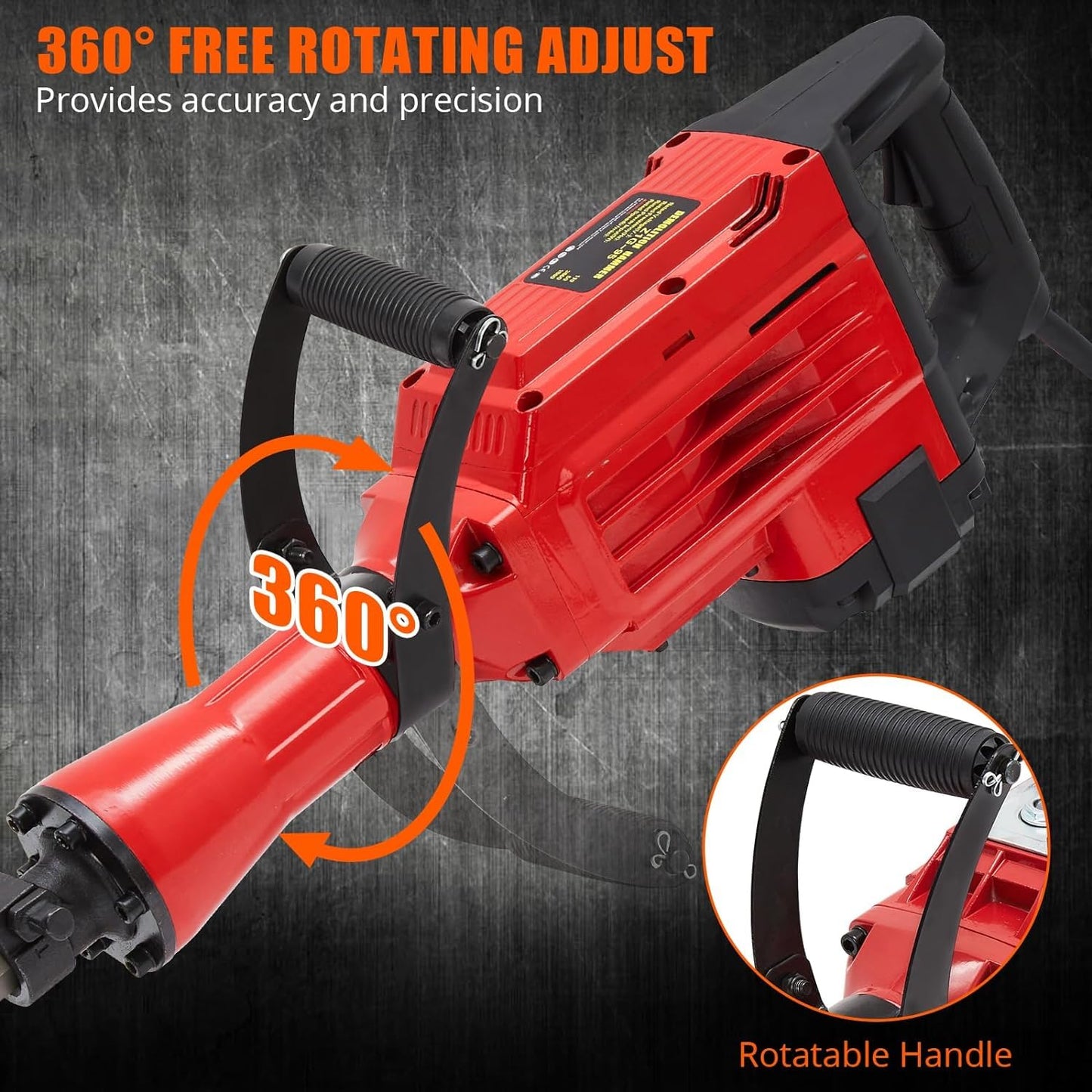 GAOMON 3600W Demolition Electric Jack Hammer with 6pcs Chisels Bit Set, Concrete Breaker Tool Kit Heavy Duty Power Hammer