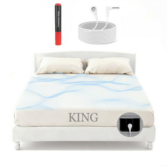 Grounding Sheets King with 88% Organic Cotton & 12% Silver Fiber, Grounding Sheets King Size, Conductive Earthing Sheet for Better Sleep, Stress Relief (75.2"x 80"x 15" White)