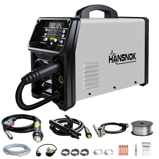 250A Aluminum Pulsed MIG Welder,5 in 1 Welder Machine Pulse MIG/Gas MIG/Gasless Flux Core MIG/Stick/Lift TIG/110v/220v Dual Voltage Large LED Display with 2T/4T Synergic Multiprocess Welding Machine