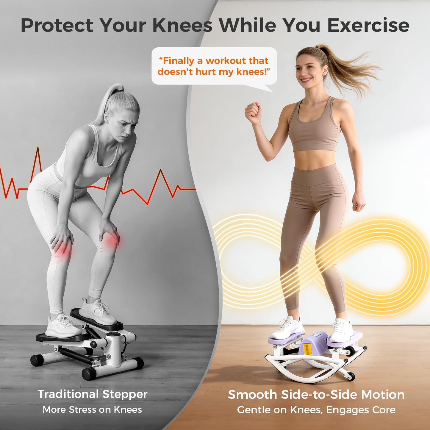 Rock Stepper Side to Side Low Impact Stair Stepper, Side Steppers for Exercise at Home with Resistance Bands & Non-Slip Mat – Exercise Step Balance Board Workout Equipment for Apartment & Living Room