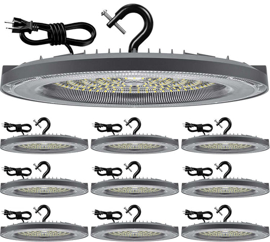 THELUX 200W 10Pack UFO Led High Bay Lights 5000K 28000LM(Equiv.800WMH/HPS), High Bay Led Shop Lights with US Plug&5Ft Cable Commercial Lighting Fixture for Warehouse,Garage,Gym,Workshop,Barn etc.
