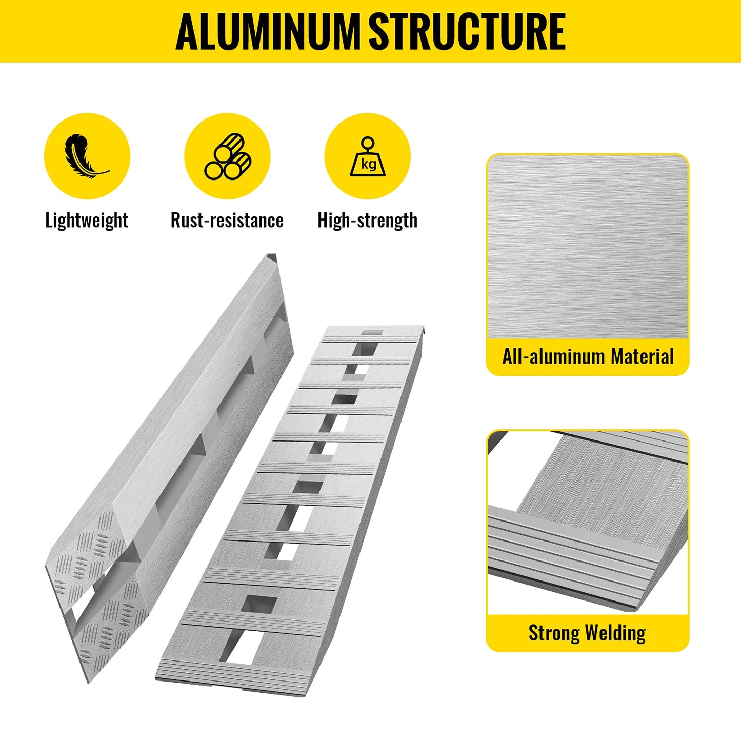 VEVOR Aluminum Ramps, 6000 lbs, Heavy-Duty Ramps with Top Hook Attaching End, Universal Loading Ramp for Motorcycle, Tractor, ATV/UTV, Trucks, Lawn Mower, 60" L x 12" W, 2Pcs
